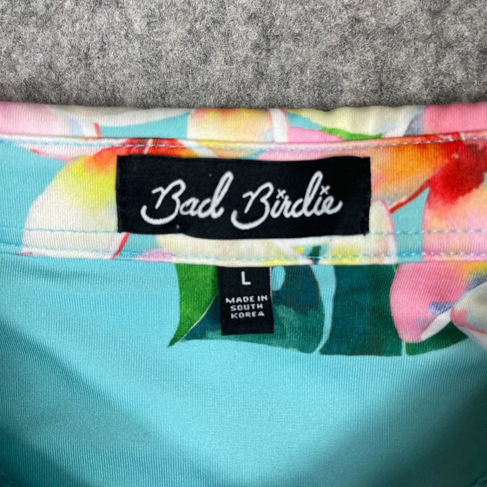 Bad Birdie Golf‎ Shirt Mens Large (Small) Colorful Tropical Floral Performance